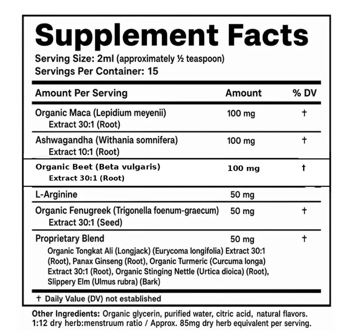 OVYRE Maca Root Complex Supplement Facts
